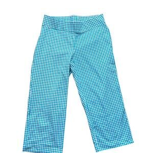 Land’s End Starfish Crop Pants Turquoise White Checkered Size M Spring Summer